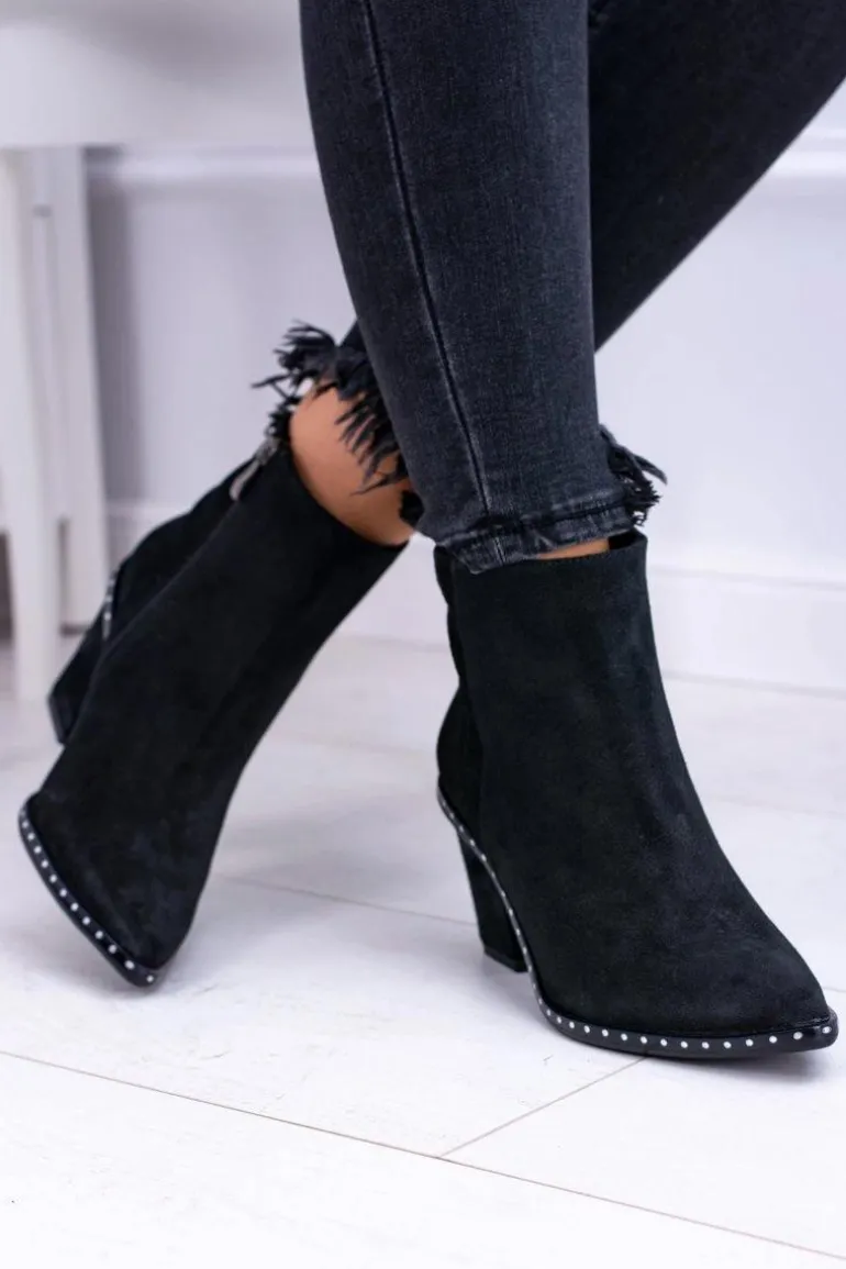 Botki Damskie Skórzane W Szpic Z Suwakiem Czarne Sonoma