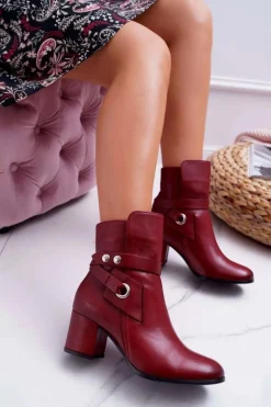 Botki Damskie Skórzane Wsuwane Bordowe 1820 Laura Messi