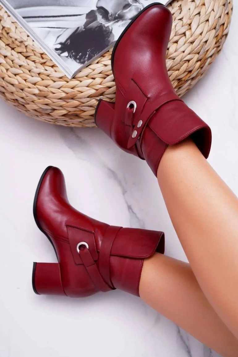 Botki Damskie Skórzane Wsuwane Bordowe 1820 Laura Messi