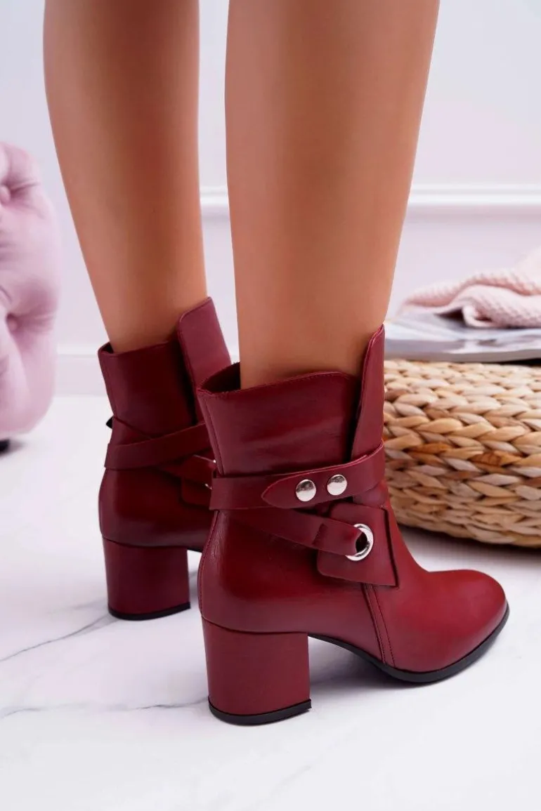 Botki Damskie Skórzane Wsuwane Bordowe 1820 Laura Messi