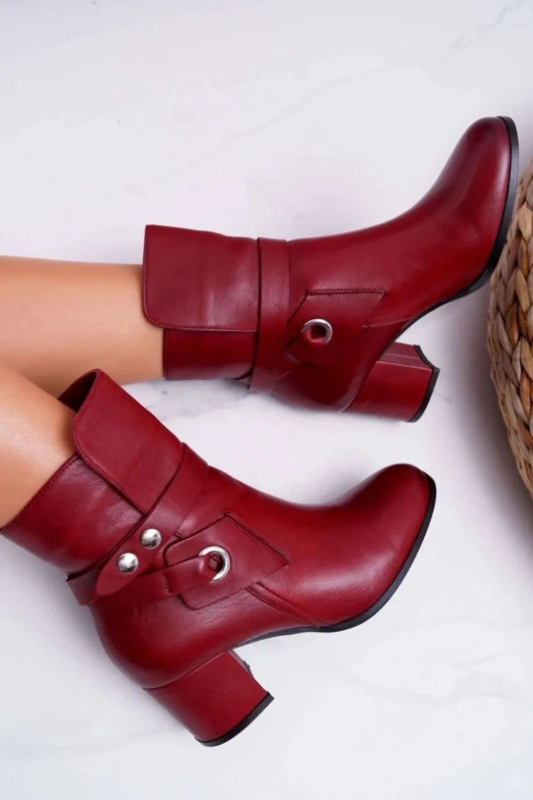 Botki Damskie Skórzane Wsuwane Bordowe 1820 Laura Messi