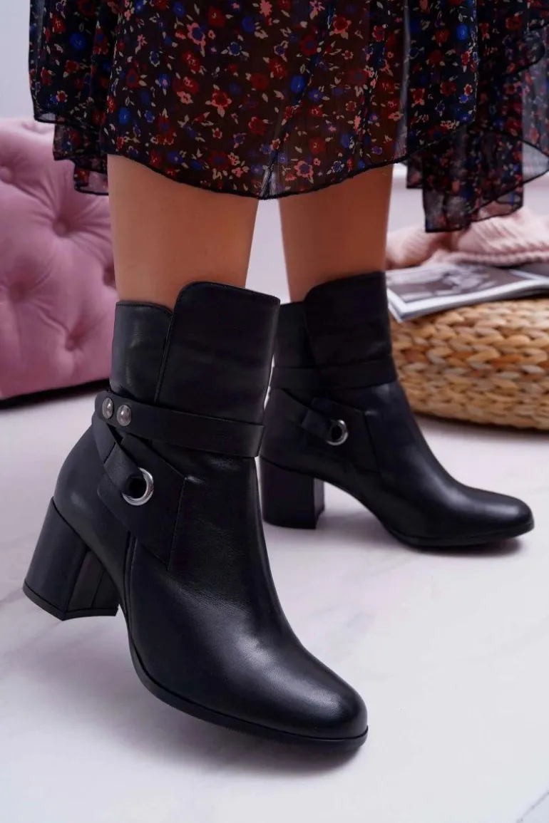 Botki Damskie Skórzane Wsuwane Czarne 1820 Laura Messi