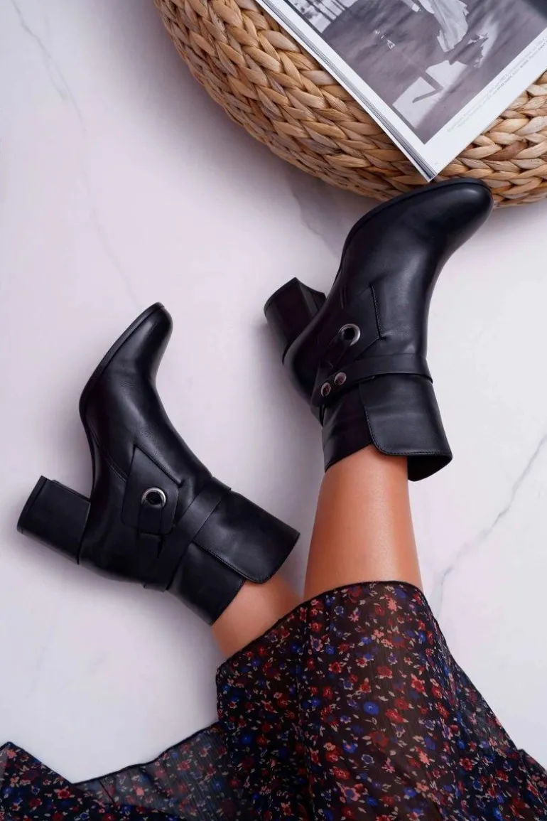 Botki Damskie Skórzane Wsuwane Czarne 1820 Laura Messi