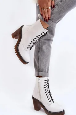 Botki Damskie Sznurowane Na Słupku Białe Arove