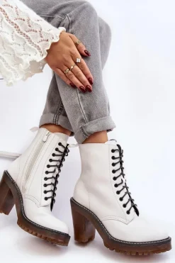 Botki Damskie Sznurowane Na Słupku Białe Arove