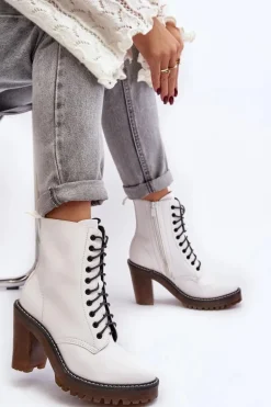 Botki Damskie Sznurowane Na Słupku Białe Arove