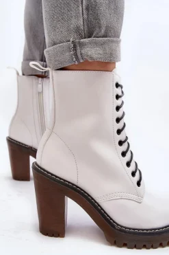 Botki Damskie Sznurowane Na Słupku Białe Arove
