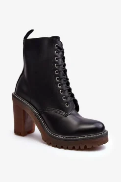 Botki Damskie Sznurowane Na Słupku Czarne Arove