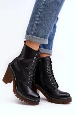Botki Damskie Sznurowane Na Słupku Czarne Arove