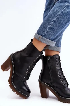Botki Damskie Sznurowane Na Słupku Czarne Arove