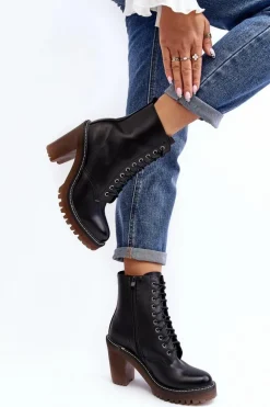 Botki Damskie Sznurowane Na Słupku Czarne Arove