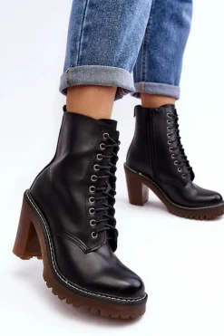 Botki Damskie Sznurowane Na Słupku Czarne Arove