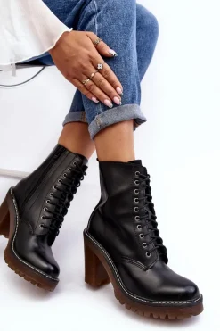 Botki Damskie Sznurowane Na Słupku Czarne Arove