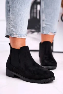Botki damskie sztyblety czarne Shaggy