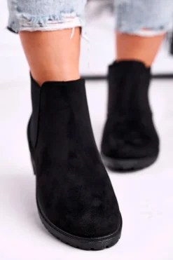 Botki damskie sztyblety czarne Shaggy