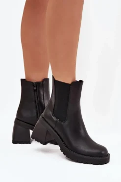 Botki Damskie Sztyblety Na Słupku Czarne Thalira