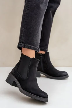 Botki Damskie Sztyblety Ocieplane Niski Obcas Zamek Czarne Savalindra