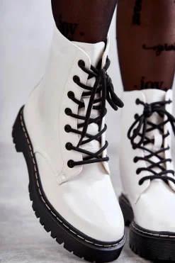 Botki Damskie Trapery Białe Kognito