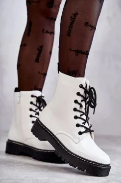 Botki Damskie Trapery Białe Kognito