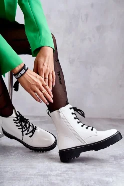 Botki Damskie Trapery Białe Kognito