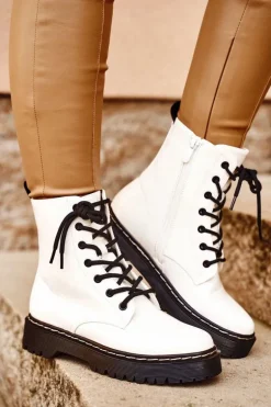 Botki Damskie Trapery Białe Kognito