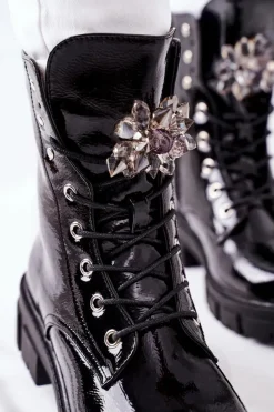 Botki Damskie Trapery Czarne Kryształy Tweten