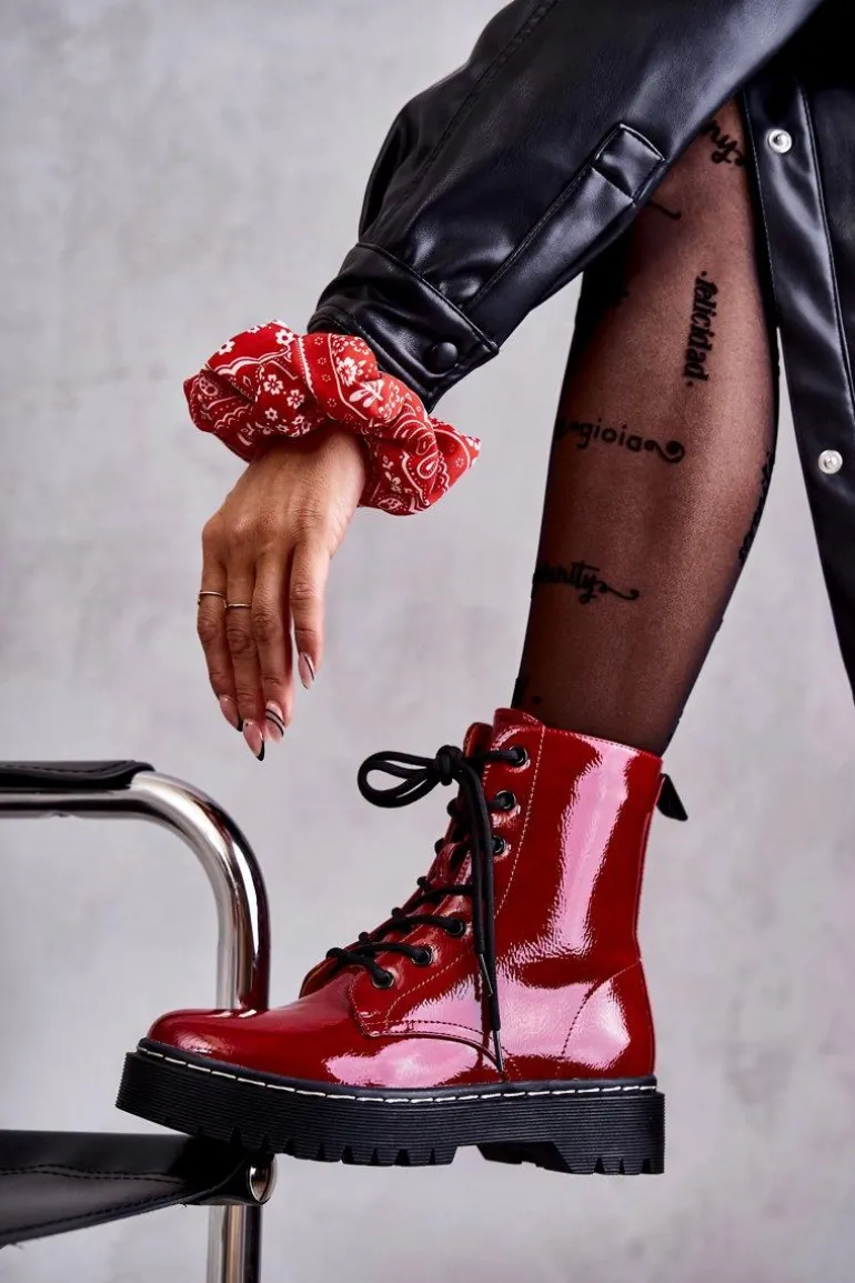 Botki Damskie Trapery Czerwone Kognito