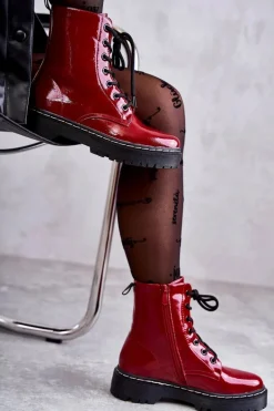 Botki Damskie Trapery Czerwone Kognito
