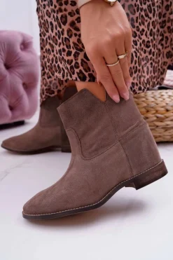 Botki Damskie Ukryty Koturn Płaski Obcas Cappuccino Ciemne Nicole 2419