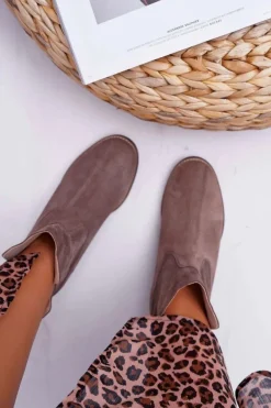 Botki Damskie Ukryty Koturn Płaski Obcas Cappuccino Ciemne Nicole 2419