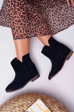 Botki Damskie Ukryty Koturn Płaski Obcas Czarne Nicole 2419