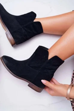 Botki Damskie Ukryty Koturn Płaski Obcas Czarne Nicole 2419