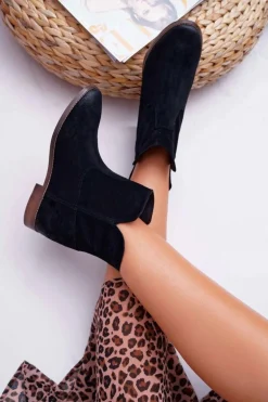 Botki Damskie Ukryty Koturn Płaski Obcas Czarne Nicole 2419