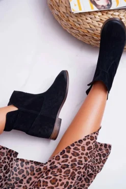 Botki Damskie Ukryty Koturn Płaski Obcas Czarne Nicole 2419