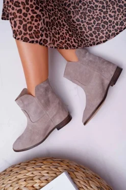 Botki Damskie Ukryty Koturn Płaski Obcas Cappuccino Jasne Nicole 2419