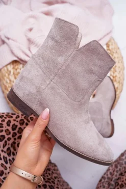 Botki Damskie Ukryty Koturn Płaski Obcas Cappuccino Jasne Nicole 2419