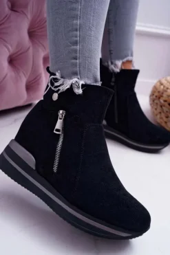 Botki Damskie Ukryty Koturn Czarne Crazyness