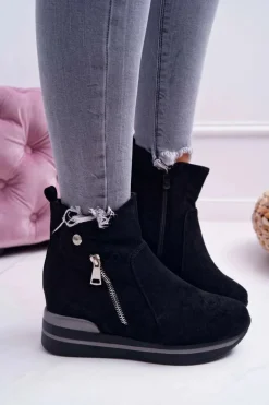 Botki Damskie Ukryty Koturn Czarne Crazyness