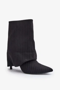 Botki Damskie W Paski Na Szpilce Z Wywiniętą Cholewką I Noskami W Szpic Czarne Naritua