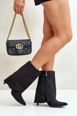 Botki Damskie W Paski Na Szpilce Z Wywiniętą Cholewką I Noskami W Szpic Czarne Naritua