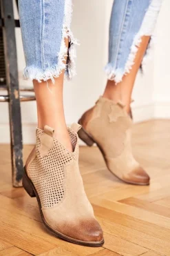 Botki Damskie Welurowe Exquisite Jasno Beżowe 1166