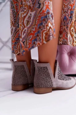 Botki Damskie Wiosenne Kowbojki Szare 2366 Draw