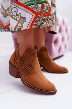Botki Damskie Wiosenne Kowbojki Camel Matty