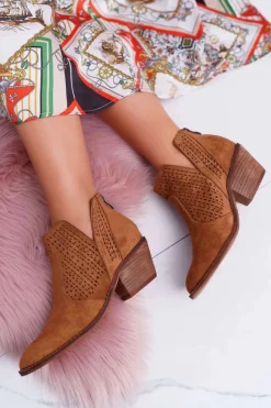 Botki Damskie Wiosenne Kowbojki Camel Matty