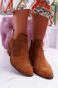 Botki Damskie Wiosenne Kowbojki Camel Matty