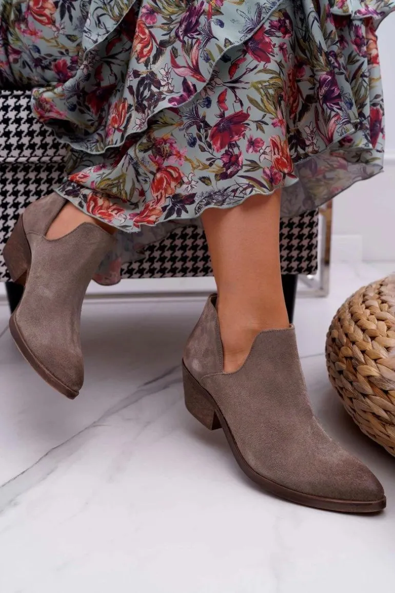 Botki Damskie Wiosenne Skórzane Cappuccino Anabella