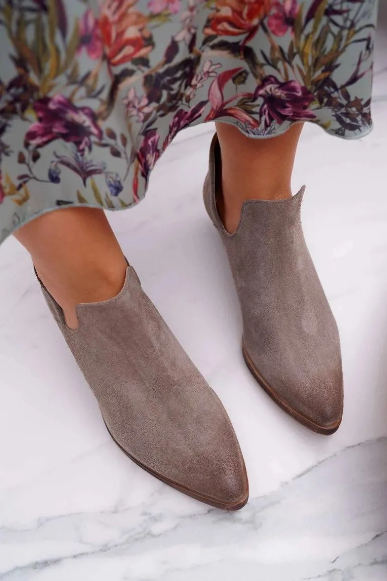 Botki Damskie Wiosenne Skórzane Cappuccino Anabella