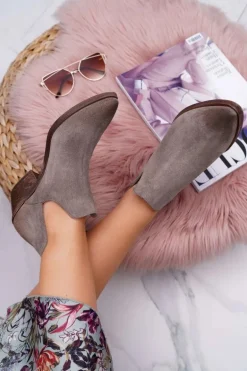 Botki Damskie Wiosenne Skórzane Cappuccino Anabella