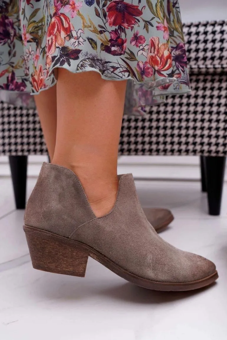 Botki Damskie Wiosenne Skórzane Cappuccino Anabella