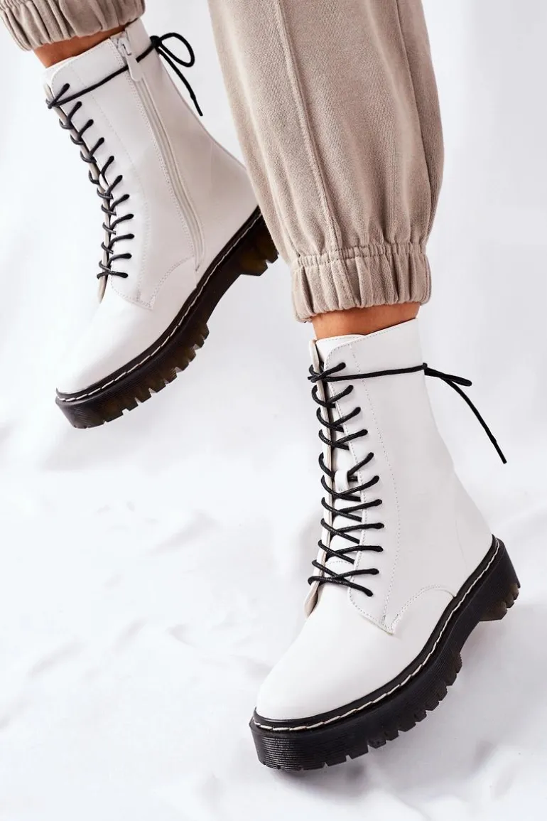 Botki Damskie Workery Białe Corydon